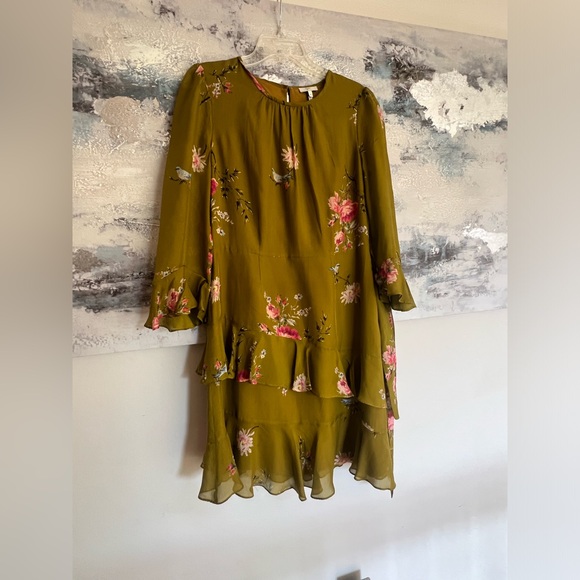 JOIE Women Career Cocktail KAYANE GOLDENROD Bird Floral 100% SILK Dress 10 - Picture 7 of 8